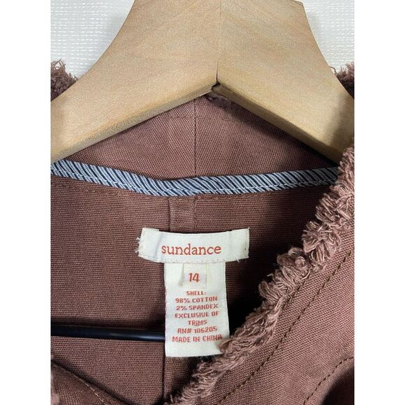 Sundance Women Asymmetrical Zip Fringe Brown Sz 14 Stretch Cotton Boho Western - Picture 4 of 5